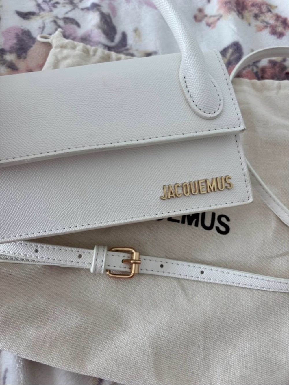 Jacquemus White Leather Crossbody Bag with Gold Hardware